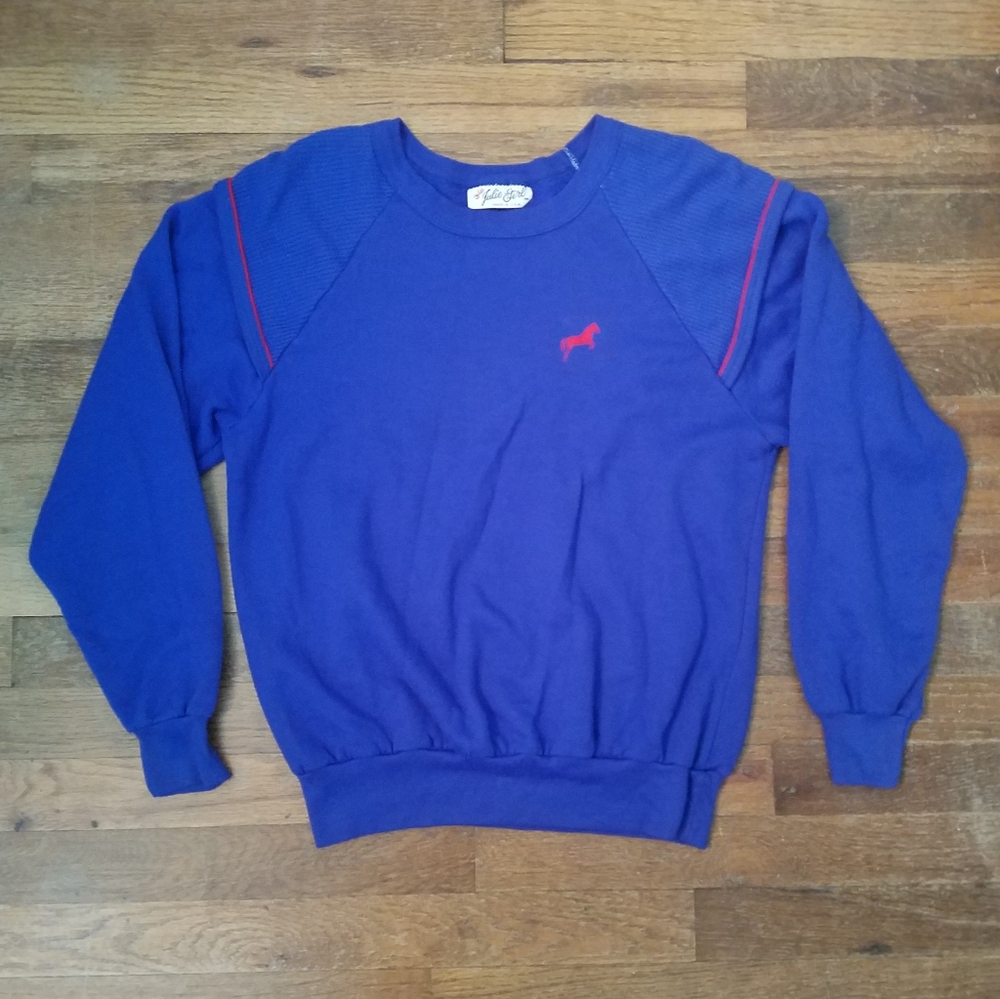 Women's Vintage 70's Equestrian Fleece Acrylic Sweater Lg Julie Girl USA Horses